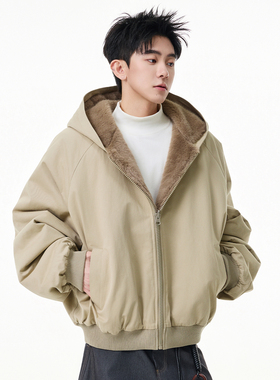 追素TS秋冬季2025新款男生双面穿连帽夹克男士休闲加厚保暖外套潮
