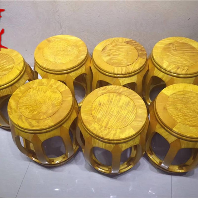 大叶楠凳子金丝楠木家具椅子圆鼓凳家居摆件实木独板榫卯工艺新品