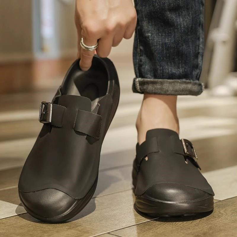 帆布男鞋冬季潮流休闲防滑半拖鞋男士无后跟一脚蹬轻便包头懒人鞋
