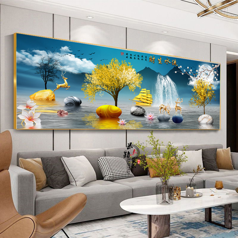 大气客厅装饰画简约现代风景画卧室单幅挂画墙壁画晶瓷镶钻画