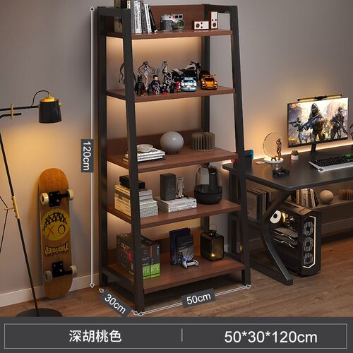 置物架落地收纳架多层书架电竞房电脑桌旁储物柜铁艺梯形展示架子