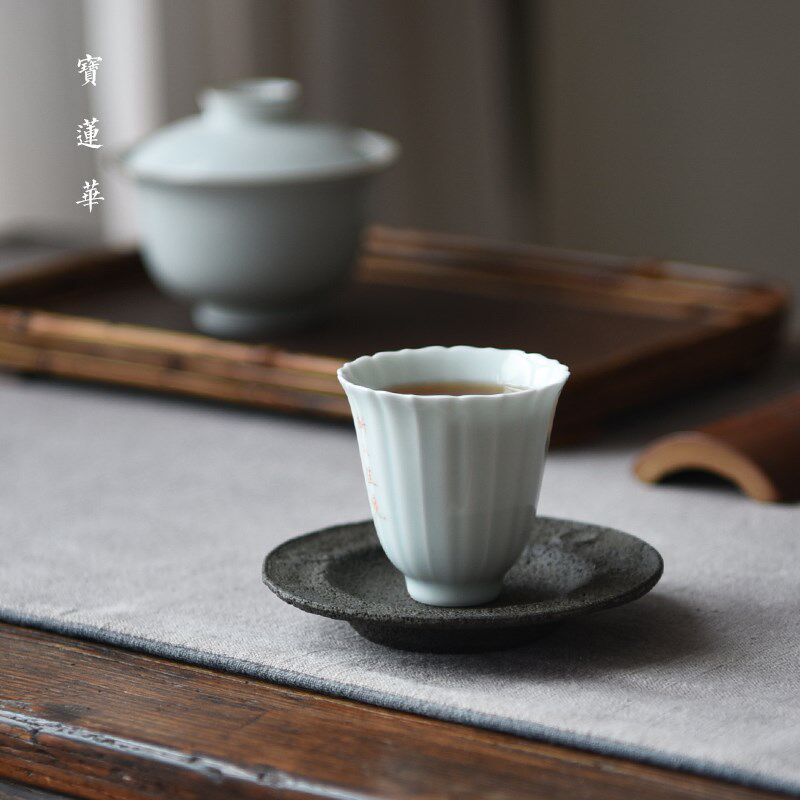 望月 玄武岩石雕杯垫 杯托壶托石杯垫 养壶垫茶托 隔热垫茶杯垫子