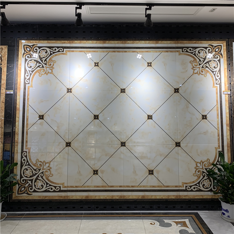 客厅地砖拼花瓷砖走廊过道微晶镀C金无限拼抛晶砖 欧式拼图地板砖