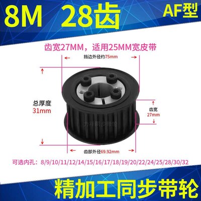 28齿宽27免键轴衬同步轮内孔8 10 12 41516胀紧1套同步带轮涨新品