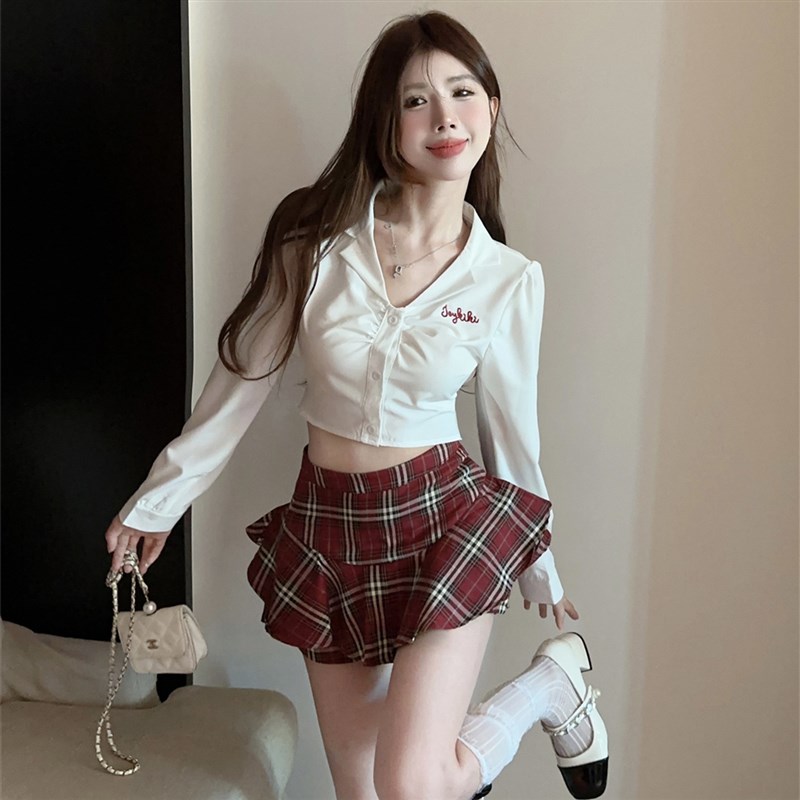 纯欲jk制服套装女m日系学院风秋季长袖辣妹收腰显瘦百褶裙两件套