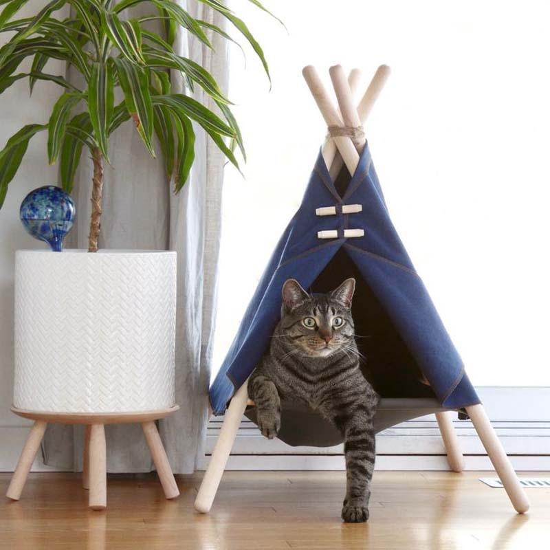 猫窝小帐篷户外露营防水猫屋吊床离地宠物封闭式折叠狗窝冬季保