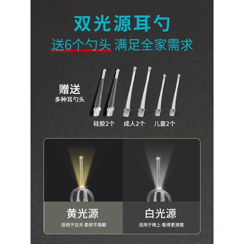 发光耳勺掏耳朵神器可视挖耳勺带灯儿童安全采耳屎硅胶软头扣耳勺
