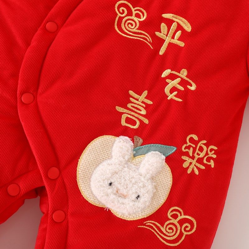 新生儿加厚连体衣拜年服秋冬婴儿大红色棉袄宝宝外出棉衣套装抱衣