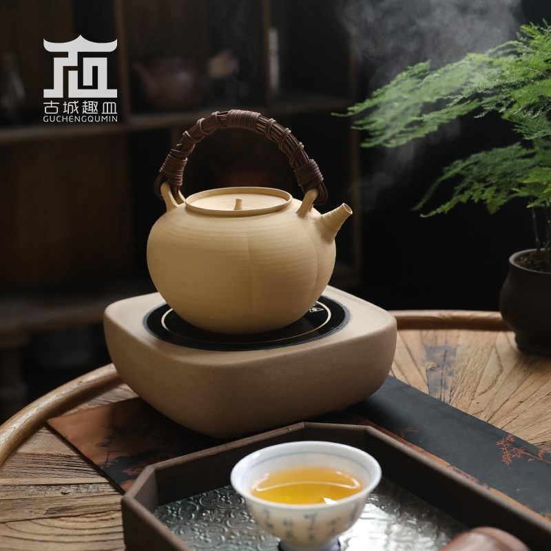 白泥大号藤提梁烧水煮茶陶壶日式家用冲泡乌龙白普洱茶电陶炉静音