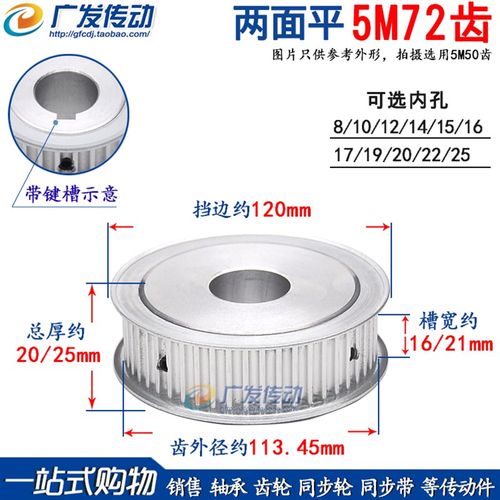 两面平 5M72齿 T 同步轮 槽宽16/21 AF型 同步皮带轮 孔8-25可选
