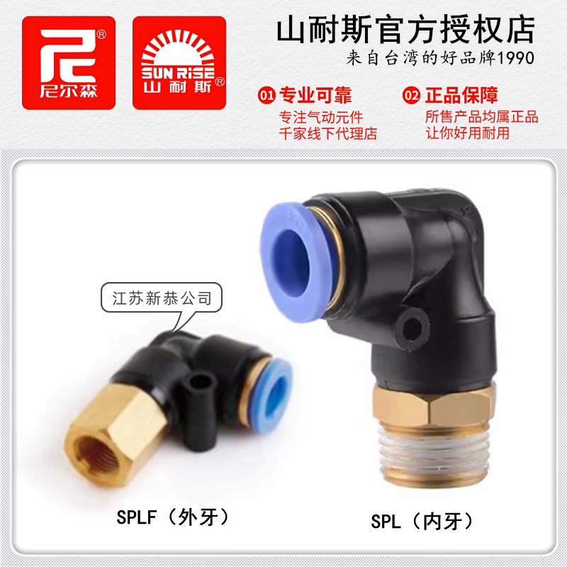 山耐斯SPL4M5直角快插气管接头SPLF6-01尼尔森PL8-02 10-03 12-04