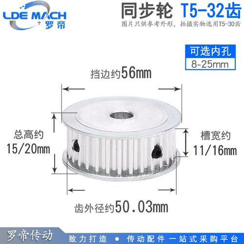 两面平T5-32齿 同步轮 T532齿 AF型 槽宽11/16 同步皮带轮 孔8-25