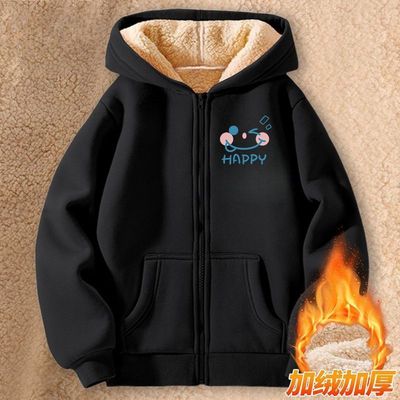 NASA2025冬季新款羊羔绒简约女童外套儿童加绒加厚连帽卫衣开衫潮