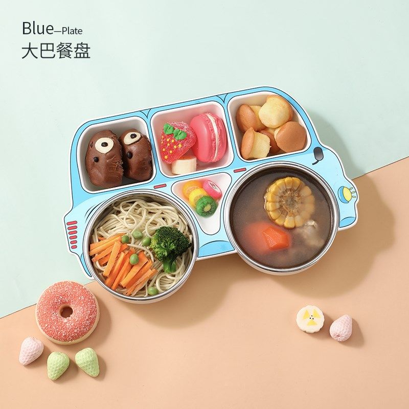 儿童餐盘不锈钢宝宝吃饭碗筷卡通防摔家用勺吸盘分格宝宝餐具套装