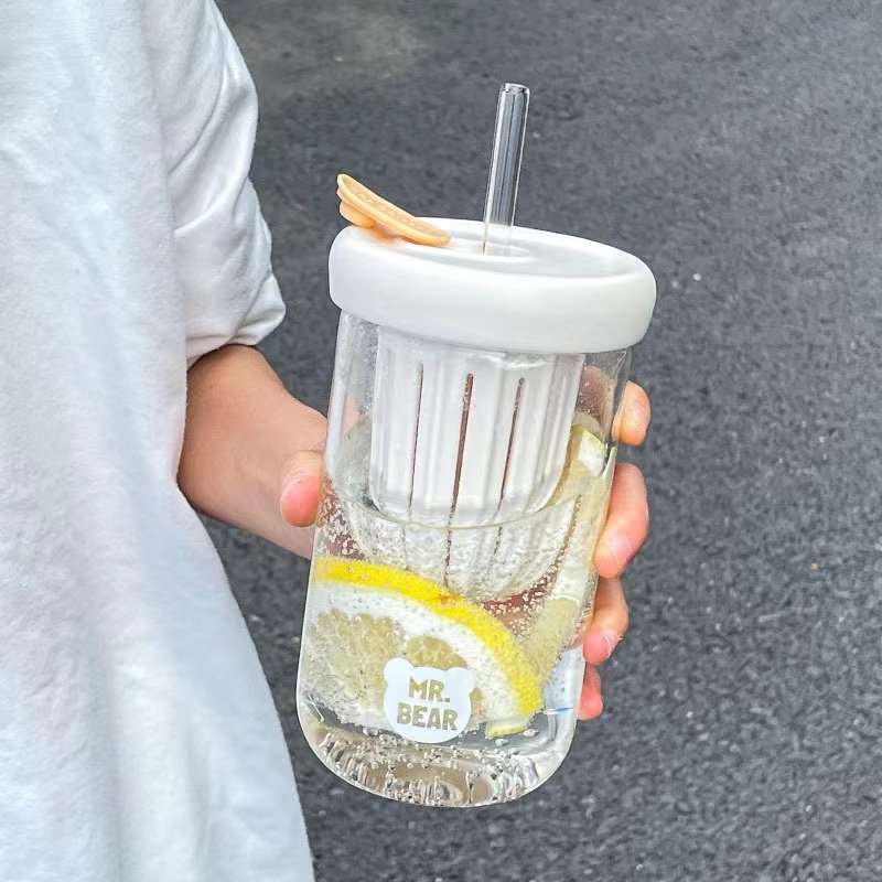 茶水分离泡茶杯玻璃杯女高颜值网红水杯透明办公室冷萃杯子带吸管图片