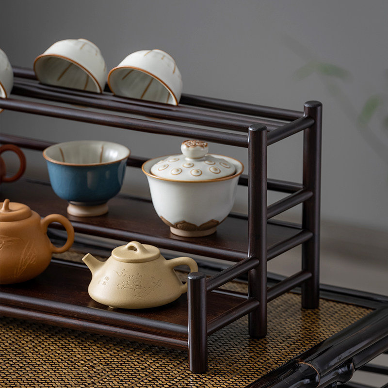 茶杯架子茶室置物架茶碗收纳架茶台边茶叶架桌面中式博古架展示架