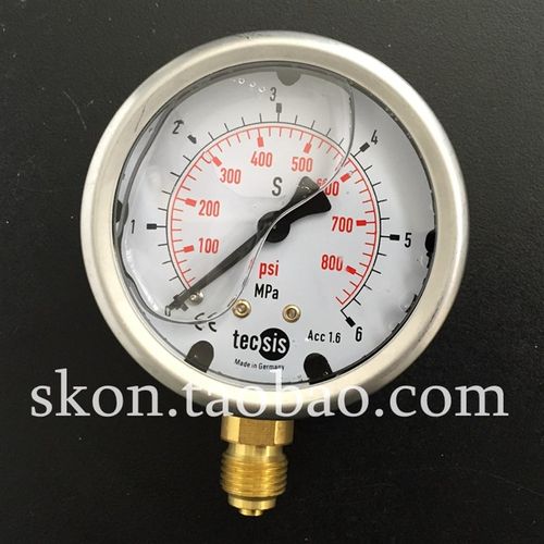 EN837-1S注液耐震压力表TECSIS油压表0-6MPA/800PSI径向螺纹G1/4