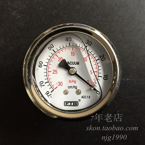 -76-0cm.Hg吸力表FTB真空油压表YN60Z背接式压力表-30-0in.Hg耐震
