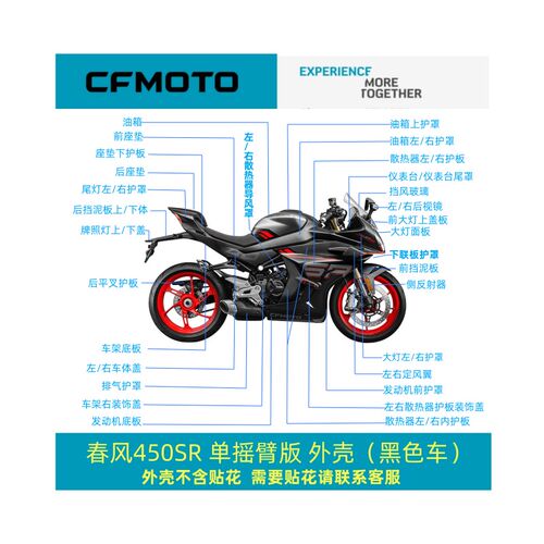 春风摩托车原厂配件CF400-9外壳450SR单摇臂版黑色车塑料外壳护板