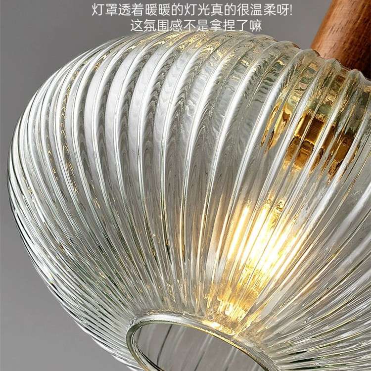 全铜复古日式实木床头灯北欧玻璃吊灯酒吧咖啡厅民宿LOFT餐厅吊灯