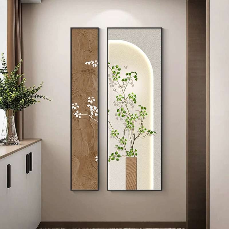 现代简约玄关装饰画绿色植物走廊过道挂画小清新田园风高档墙壁画图片