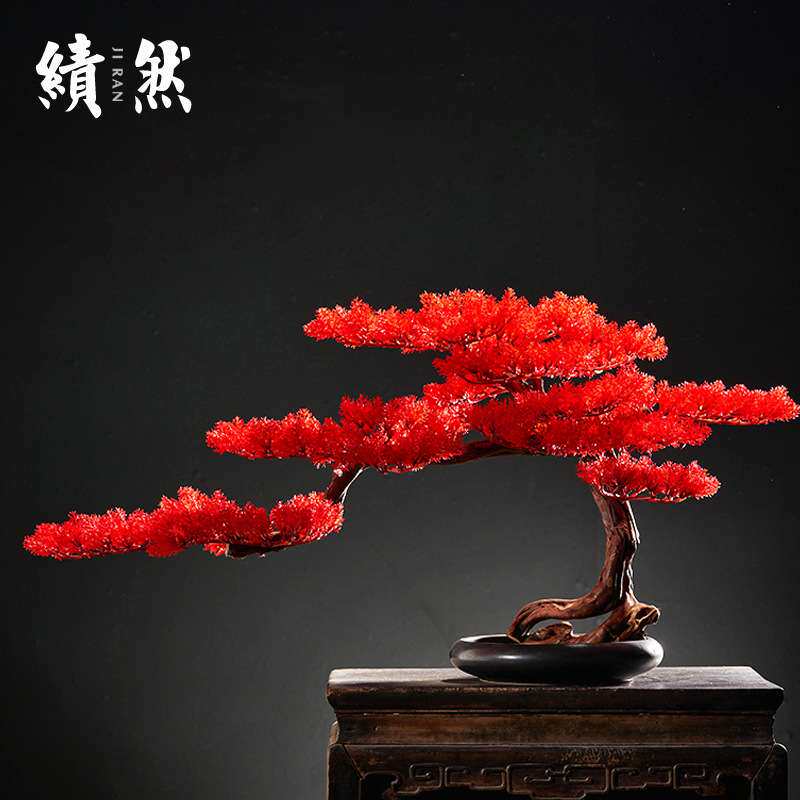 迎客松仿真绿植盆景罗汉松盆栽办公室客厅酒店软装饰禅意家居摆件
