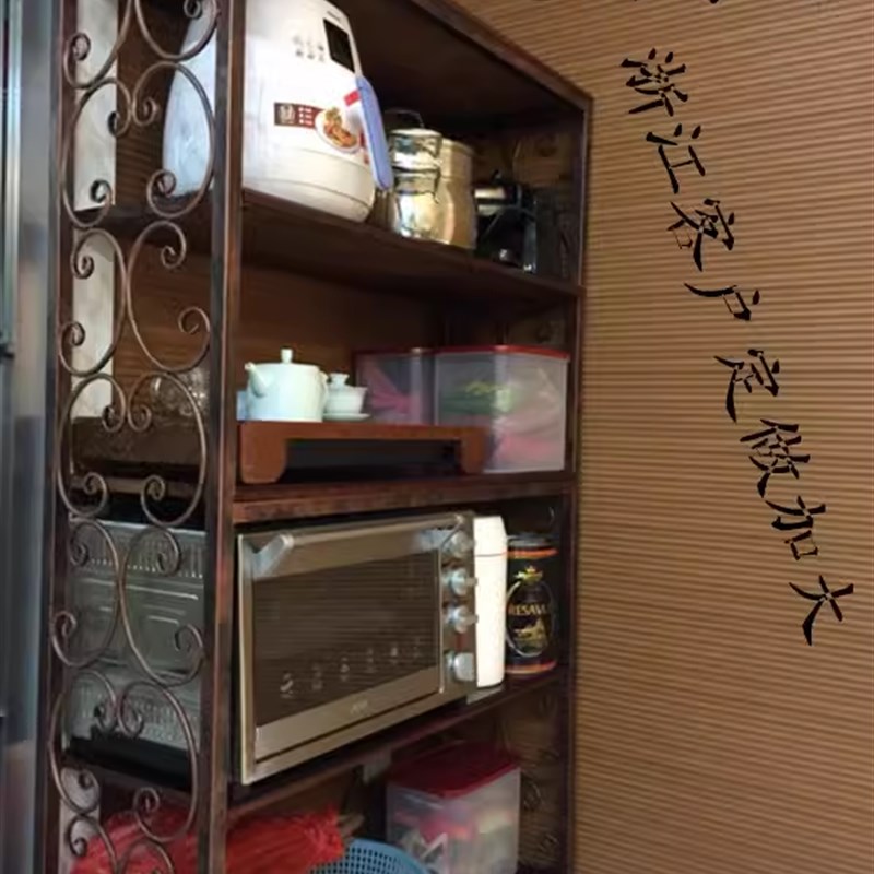 铁艺实木置物架落地多层书架 客厅厨房架隔板收纳架木板欧式