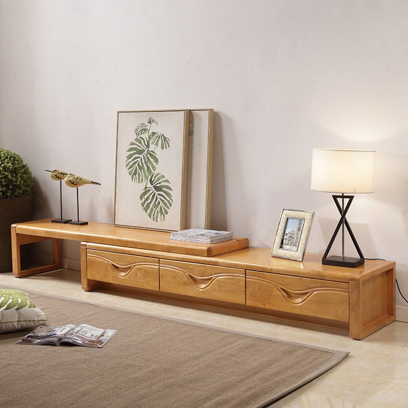 实木电视柜现代中式简约橡胶木地柜伸缩影视柜收纳视听柜客厅家具