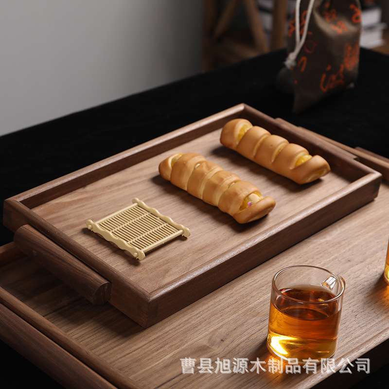 现货日式木质托盘长方形黑胡桃木实木餐桌茶盘烘焙披萨牛排方盘子