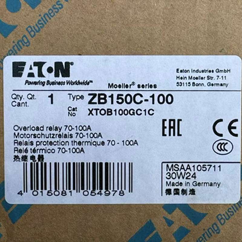EATON/伊顿 ZB150C-70/100热过载继电器50-70-100A XTOB070/100GC