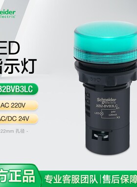 施耐德电源指示灯LED绿色照明信号灯XB2BVB3LC 24V 一体式AC380VQ