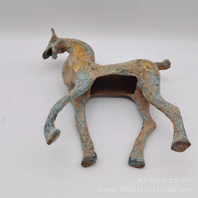仿古老物件真品青铜器鎏金马工艺品摆件古玩收藏送礼博古架装饰品