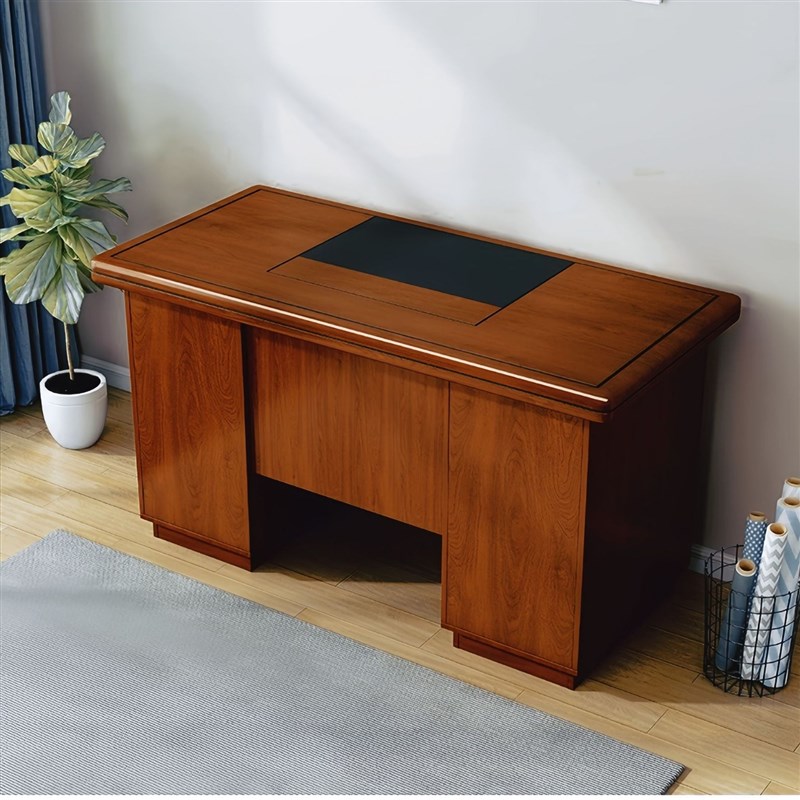 实木油漆办公桌职员单人电脑桌带抽屉办公室老板桌带锁现代简约