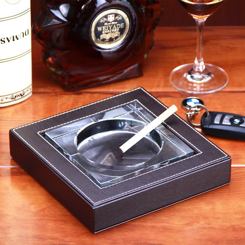奢华皮质水晶烟灰缸 欧式酒店办公创意礼品大号烟缸