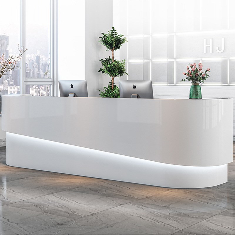 科技风公司前台大理石白色烤漆接待智能办公家具台前台柜工厂