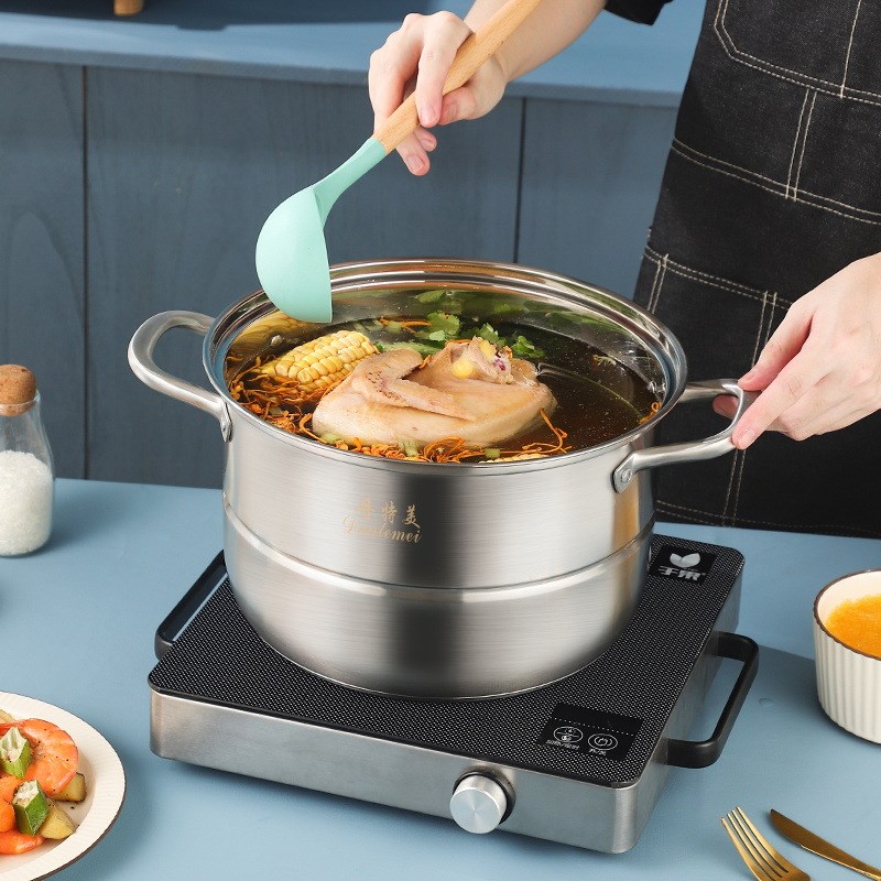 304不锈钢三层蒸锅 28CM大容量欧式多用加厚汤锅蒸煮两用锅礼品锅