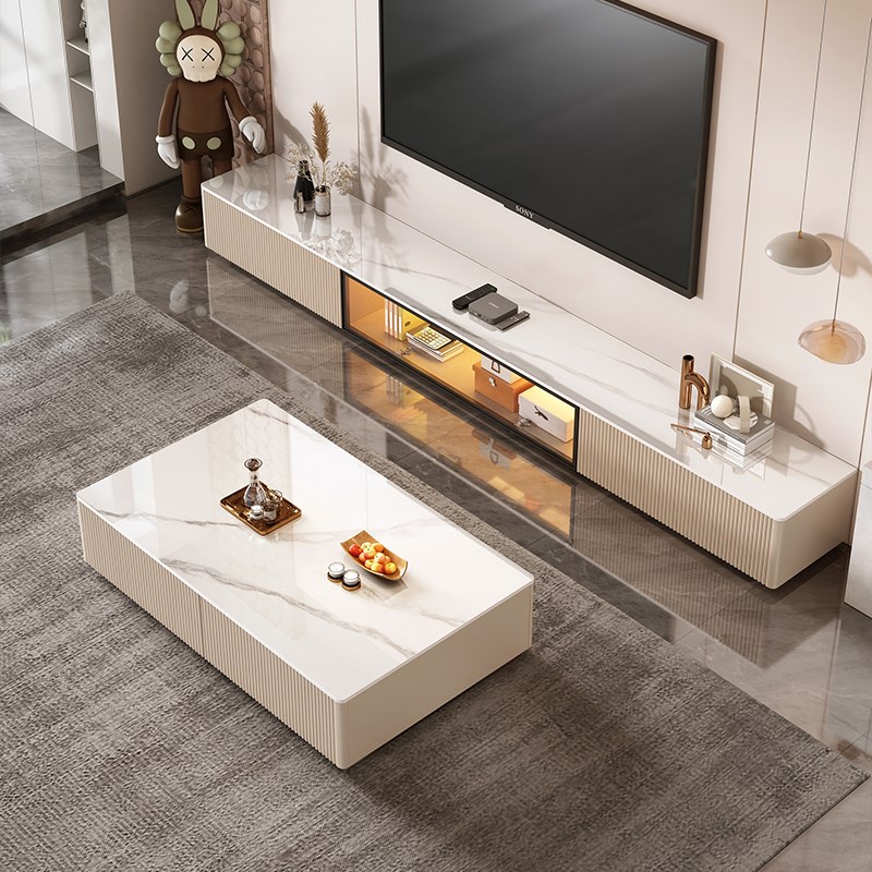 岩板电视柜落地客厅家用小户型现代简约高级感轻奢茶几电视柜组合