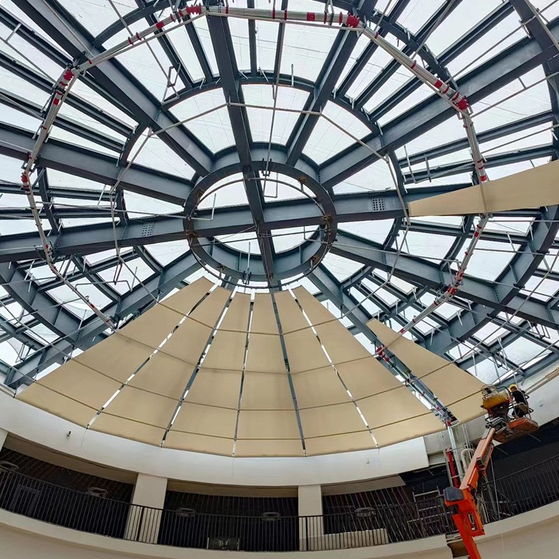 大型商场电动天棚帘玻璃顶卷轴式FSS体育场中庭阳光房电动遮阳帘