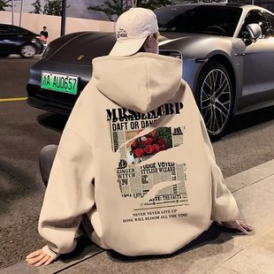 加绒加厚连帽卫衣男春秋季2026新款宽松情侣帽衫潮牌oversize美式