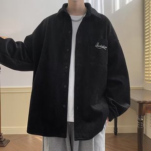 美式灯芯绒衬衫外套男春秋季潮牌夹克宽松复古韩版潮流情侣款褂子