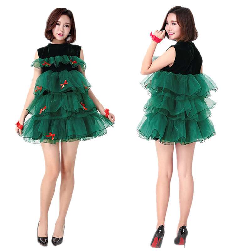 圣诞节造型服装成人可爱女装圣诞裙圣诞树服装圣诞老人绿色精灵服
