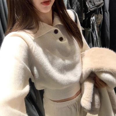 高级感翻领套头毛衣女秋