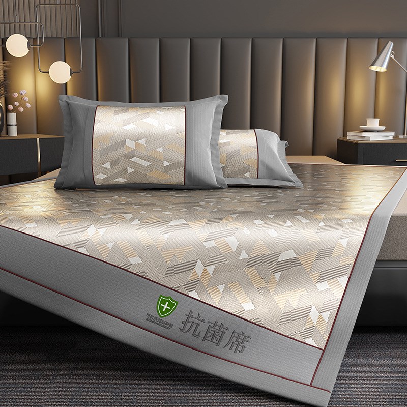 2025抗菌提花冰丝席单双人加厚宿舍凉感可机洗水洗豆豆藤席三件套