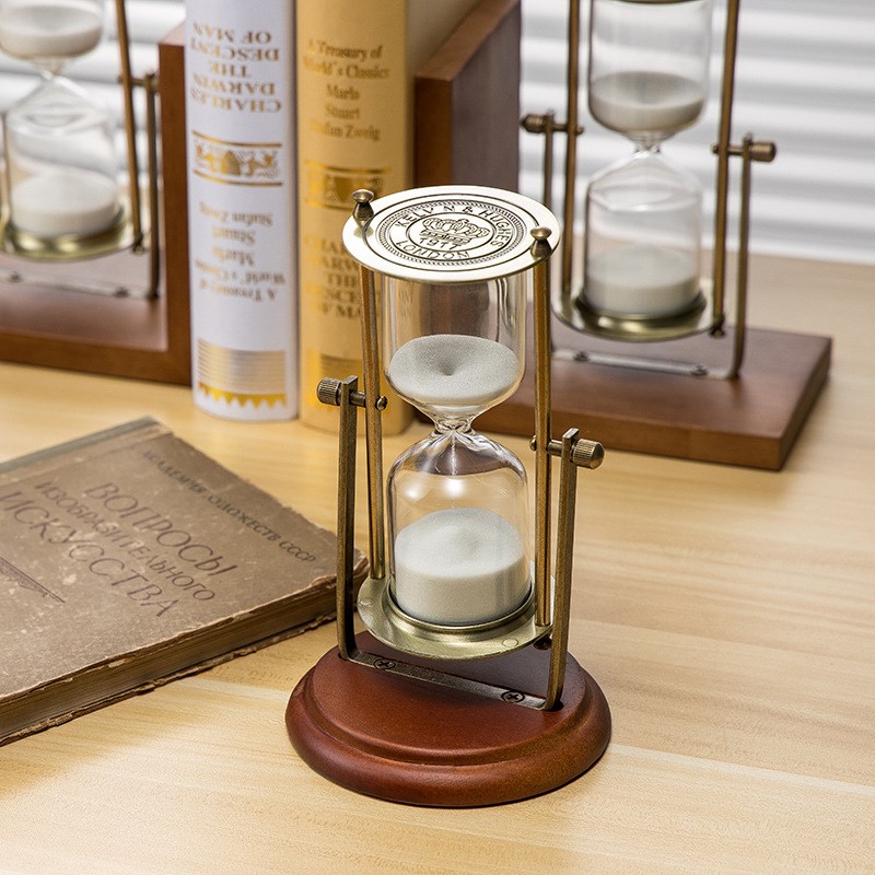 木质金属旋转沙漏15分钟计时器欧式办公摆件家居饰品学生礼品