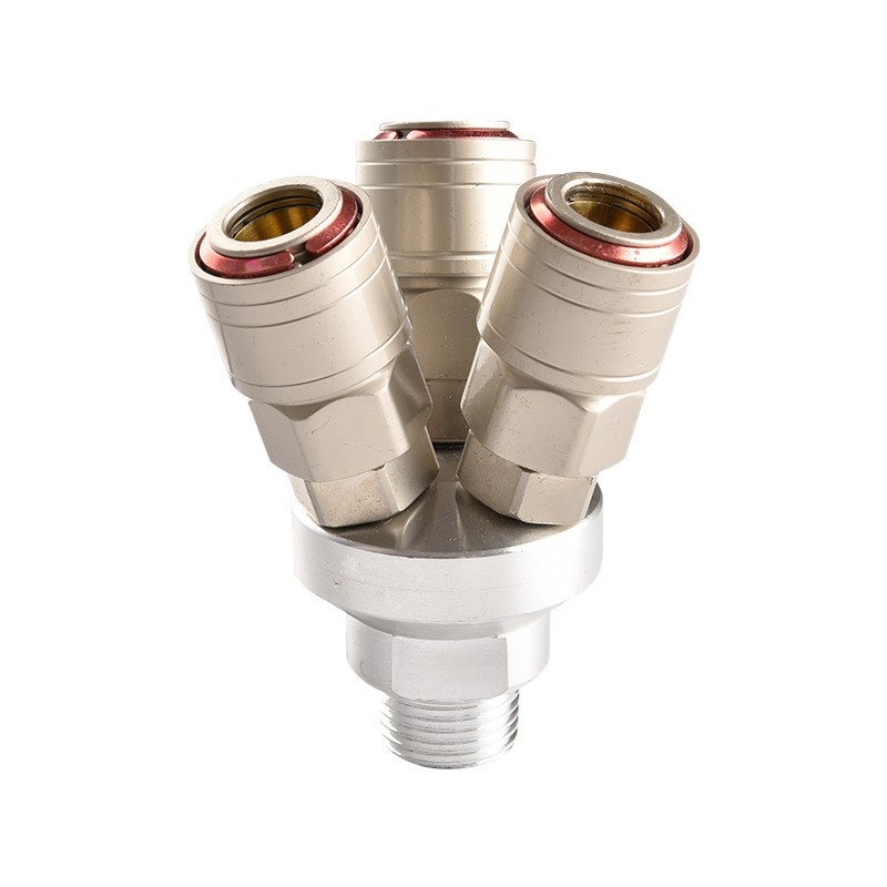 自锁式圆二通三通快速接头内外丝气动快插接头气泵风炮空压机接头