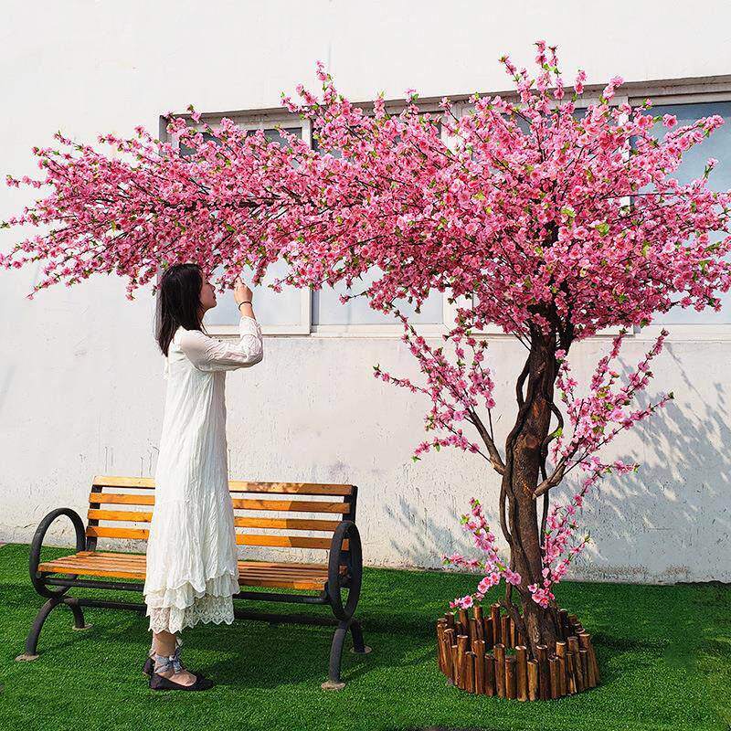 仿真桃花树延伸树杆假桃花树新年车展情人节室内外装饰仿真桃花树