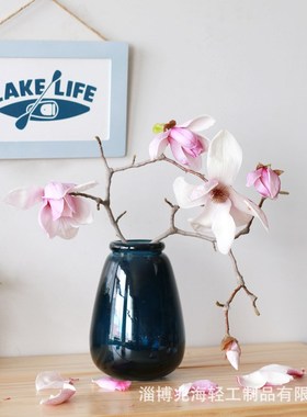 新中式蓝色玻璃花瓶高级感客厅插花民宿餐桌家居样板间轻奢水培瓶
