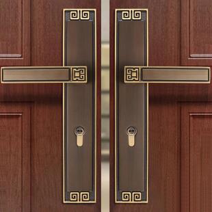 新中式 门锁室内纯铜静音家用通用型双开木门全铜别墅卧室房门锁具