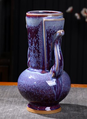 陶瓷新中式钧瓷仿古花瓶客厅插花家居装饰品玄关博古架摆件花瓶