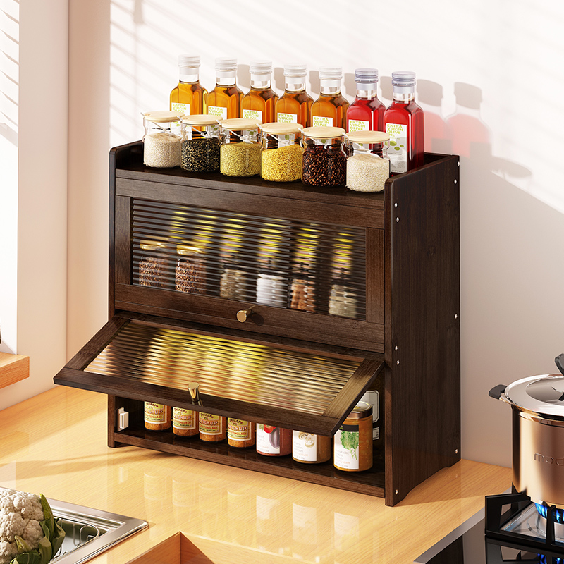 家用餐边柜厨房桌面储物柜小型橱柜实木新款茶水柜带门防尘置物柜